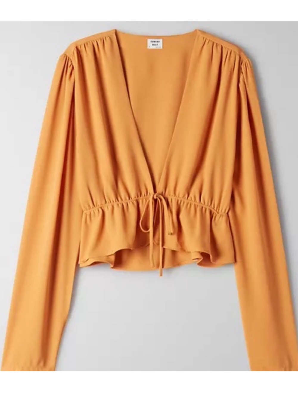 Sunday Best Orange Drawstring Ruffle Cropped Front Blouse Size M